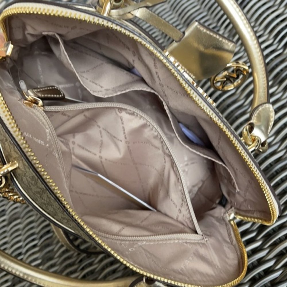 Michael Kors Jet Set Travel Medium Dome Crossbody Satchel Bag Pale Gold - Picture 7 of 16